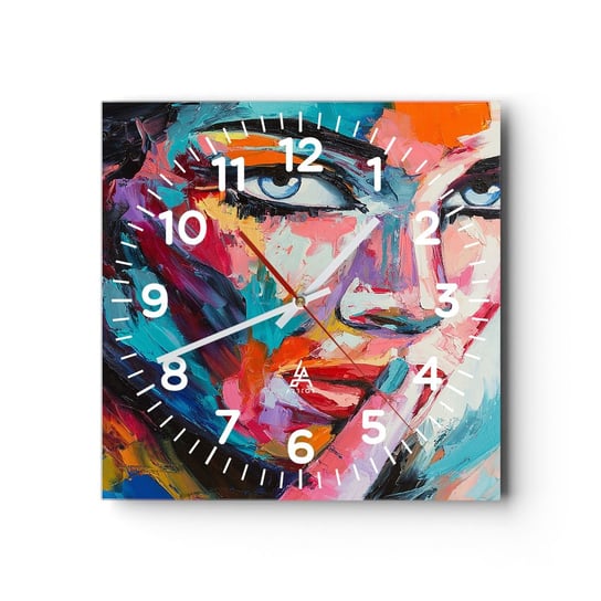 Zegar ścienny - Nasza pierwsza tajemnica - 30x30cm - Portret Kobiety Twarz Sztuka - Kwadratowy zegar ścienny - Nowoczeny Stylowy Zegar do salonu do kuchni - Cichy i Modny zegar ARTTOR
