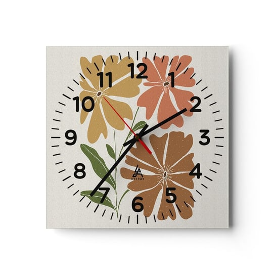 Zegar ścienny - Natura i geometria - 30x30cm - Boho Kwiaty Minimalizm - Kwadratowy zegar ścienny - Nowoczeny Stylowy Zegar do salonu do kuchni - Cichy i Modny zegar ARTTOR
