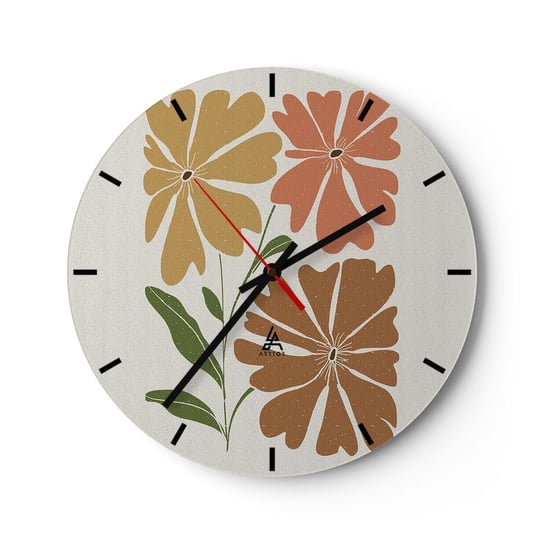 Zegar ścienny - Natura i geometria - 30x30cm - Boho Kwiaty Minimalizm - Okrągły zegar na szkle - Nowoczeny Stylowy Zegar do salonu do kuchni - Cichy i Modny zegar ARTTOR