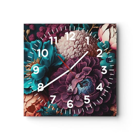 Zegar ścienny - Natura na bogato - 30x30cm - Kwiaty Botanika Vintage - Kwadratowy zegar ścienny - Nowoczeny Stylowy Zegar do salonu do kuchni - Cichy i Modny zegar ARTTOR