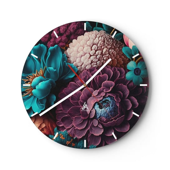 Zegar ścienny - Natura na bogato - 30x30cm - Kwiaty Botanika Vintage - Okrągły zegar na szkle - Nowoczeny Stylowy Zegar do salonu do kuchni - Cichy i Modny zegar ARTTOR