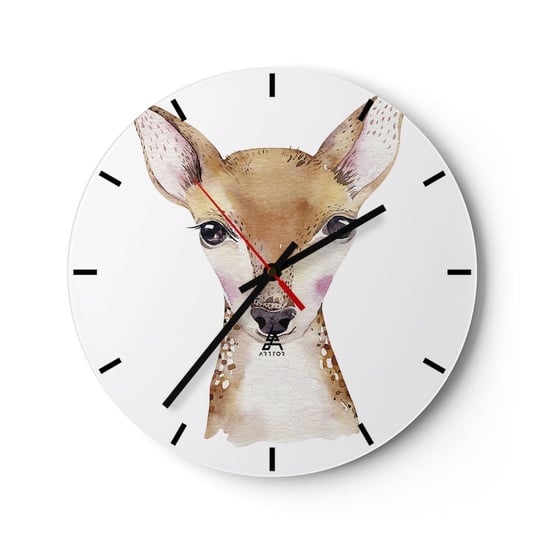 Zegar ścienny - Natura niewinności - 30x30cm - Zwierzęta Grafika Sarna - Okrągły zegar na szkle - Nowoczeny Stylowy Zegar do salonu do kuchni - Cichy i Modny zegar ARTTOR
