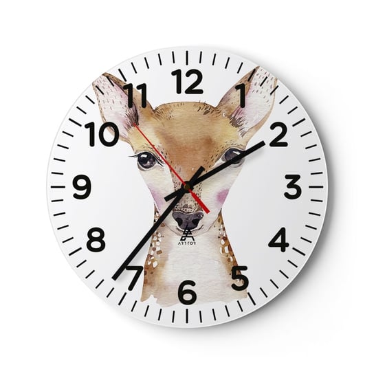 Zegar ścienny - Natura niewinności - 30x30cm - Zwierzęta Grafika Sarna - Okrągły zegar ścienny - Nowoczeny Stylowy Zegar do salonu do kuchni - Cichy i Modny zegar ARTTOR