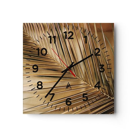Zegar ścienny - Naturalna kolumnada - 30x30cm - Liść Palmowy Grafika Tropiki - Kwadratowy zegar ścienny - Nowoczeny Stylowy Zegar do salonu do kuchni - Cichy i Modny zegar ARTTOR