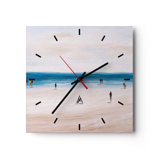Zegar ścienny - Naturalna potrzeba - 30x30cm - Plaża Ludzie Minimalizm - Kwadratowy zegar na szkle - Nowoczeny Stylowy Zegar do salonu do kuchni - Cichy i Modny zegar ARTTOR