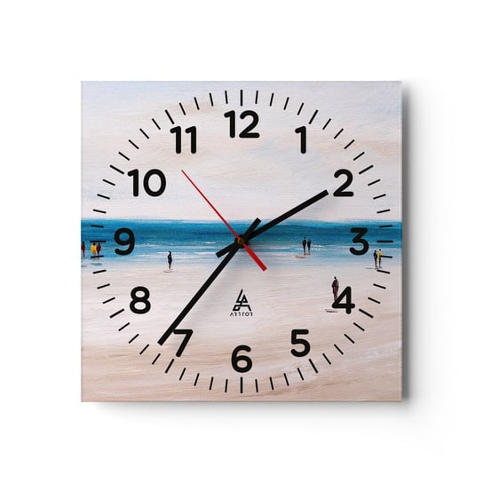 Zegar ścienny - Naturalna potrzeba - 30x30cm - Plaża Ludzie Minimalizm - Kwadratowy zegar ścienny - Nowoczeny Stylowy Zegar do salonu do kuchni - Cichy i Modny zegar ARTTOR