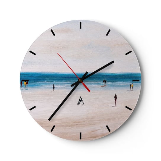 Zegar ścienny - Naturalna potrzeba - 30x30cm - Plaża Ludzie Minimalizm - Okrągły zegar na szkle - Nowoczeny Stylowy Zegar do salonu do kuchni - Cichy i Modny zegar ARTTOR