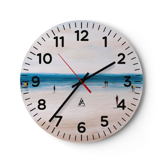 Zegar ścienny - Naturalna potrzeba - 40x40cm - Plaża Ludzie Minimalizm - Okrągły zegar szklany - Nowoczeny Stylowy Zegar do salonu do kuchni - Cichy i Modny zegar ARTTOR