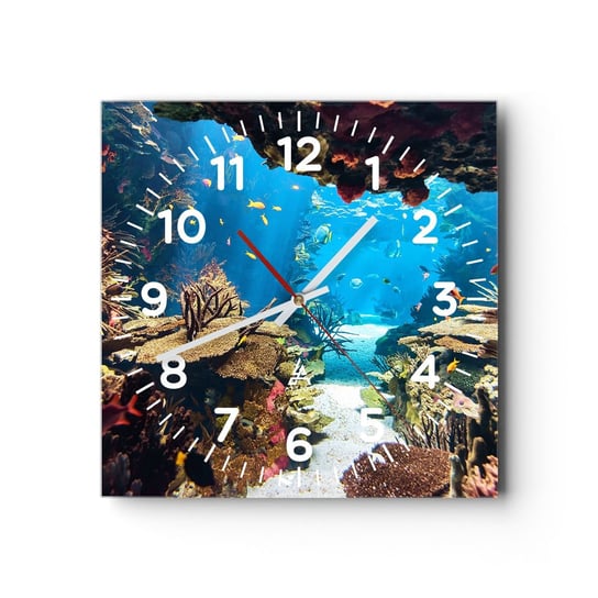 Zegar ścienny - Nawet ci się nie śniło - 40x40cm - Rafa Koralowa Podwodny Świat Ryby - Kwadratowy zegar szklany - Nowoczeny Stylowy Zegar do salonu do kuchni - Cichy i Modny zegar ARTTOR