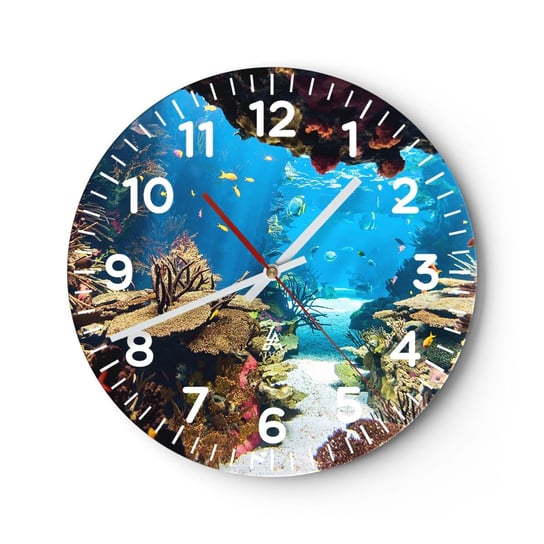 Zegar ścienny - Nawet ci się nie śniło - 40x40cm - Rafa Koralowa Podwodny Świat Ryby - Okrągły zegar szklany - Nowoczeny Stylowy Zegar do salonu do kuchni - Cichy i Modny zegar ARTTOR
