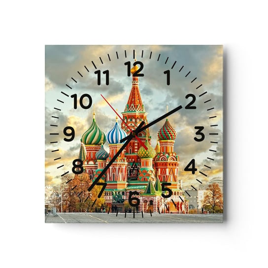 Zegar ścienny - Nawet Disney by nie wymyślił - 40x40cm - Miasto Moskwa Cerkiew - Kwadratowy zegar szklany - Nowoczeny Stylowy Zegar do salonu do kuchni - Cichy i Modny zegar ARTTOR