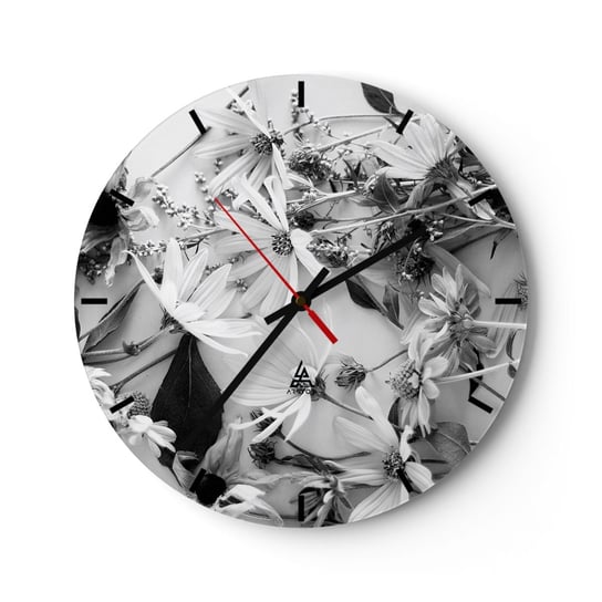 Zegar ścienny - Nie-bukiet kwiatów - 40x40cm - Kwiaty Czarno-Biały Natura - Okrągły zegar ścienny - Nowoczeny Stylowy Zegar do salonu do kuchni - Cichy i Modny zegar ARTTOR