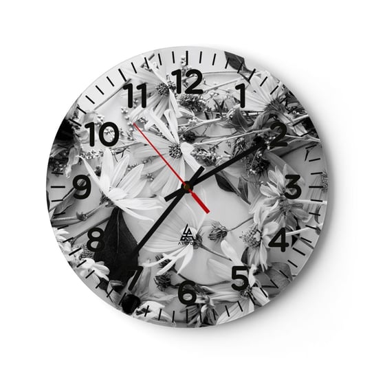Zegar ścienny - Nie-bukiet kwiatów - 40x40cm - Kwiaty Czarno-Biały Natura - Okrągły zegar szklany - Nowoczeny Stylowy Zegar do salonu do kuchni - Cichy i Modny zegar ARTTOR