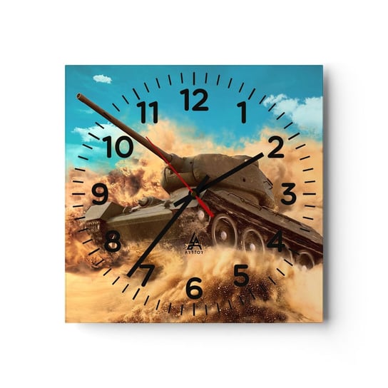 Zegar ścienny - Nie do pokonania - 30x30cm - Militaria Czołg Pustynia - Kwadratowy zegar ścienny - Nowoczeny Stylowy Zegar do salonu do kuchni - Cichy i Modny zegar ARTTOR