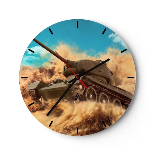 Zegar ścienny - Nie do pokonania - 40x40cm - Militaria Czołg Pustynia - Okrągły zegar ścienny - Nowoczeny Stylowy Zegar do salonu do kuchni - Cichy i Modny zegar ARTTOR