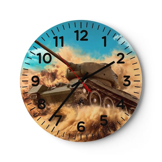 Zegar ścienny - Nie do pokonania - 40x40cm - Militaria Czołg Pustynia - Okrągły zegar szklany - Nowoczeny Stylowy Zegar do salonu do kuchni - Cichy i Modny zegar ARTTOR