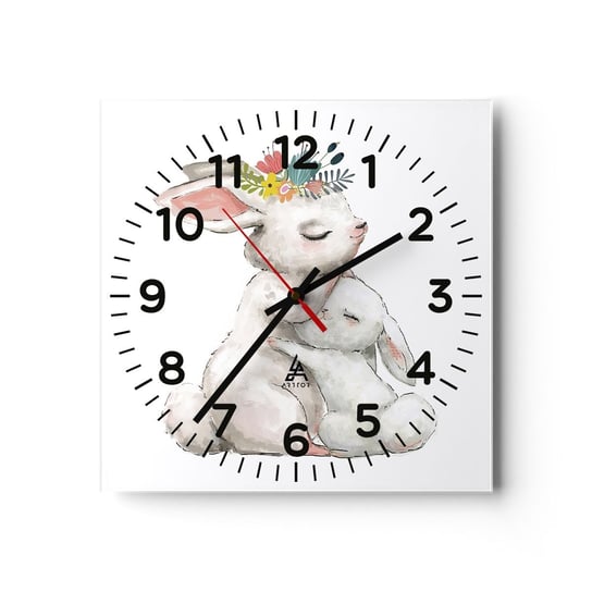Zegar ścienny - Nie ma jak u mamy - 30x30cm - Dla Dzieci Królik Matka Z Dzieckiem - Kwadratowy zegar ścienny - Nowoczeny Stylowy Zegar do salonu do kuchni - Cichy i Modny zegar ARTTOR