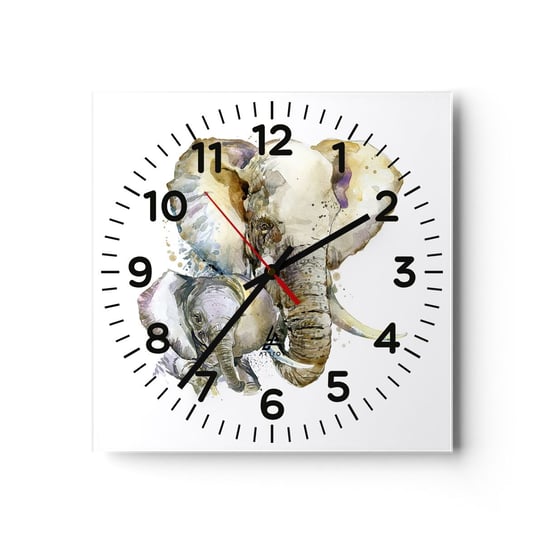 Zegar ścienny - Nie ma jak u mamy - 40x40cm - Zwierzęta Słoń Grafika - Kwadratowy zegar szklany - Nowoczeny Stylowy Zegar do salonu do kuchni - Cichy i Modny zegar ARTTOR