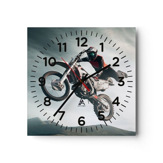 Zegar ścienny - Nie ma zabawy bez ryzyka - 40x40cm - Motocross Motocykl Motocyklista - Kwadratowy zegar szklany - Nowoczeny Stylowy Zegar do salonu do kuchni - Cichy i Modny zegar ARTTOR