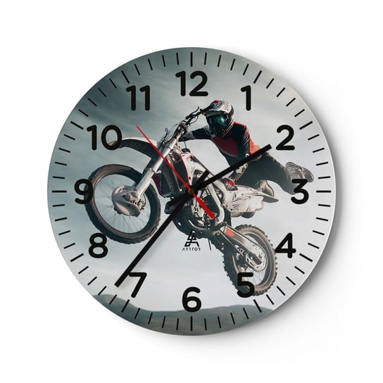 Zegar ścienny - Nie ma zabawy bez ryzyka - 40x40cm - Motocross Motocykl Motocyklista - Okrągły zegar szklany - Nowoczeny Stylowy Zegar do salonu do kuchni - Cichy i Modny zegar ARTTOR
