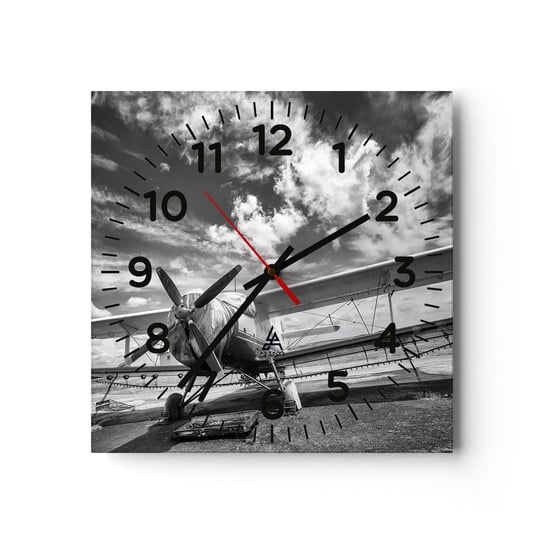Zegar ścienny - Nie mogę się doczekać! - 30x30cm - Samolot Lotnictwo Czarno-Biały - Kwadratowy zegar ścienny - Nowoczeny Stylowy Zegar do salonu do kuchni - Cichy i Modny zegar ARTTOR
