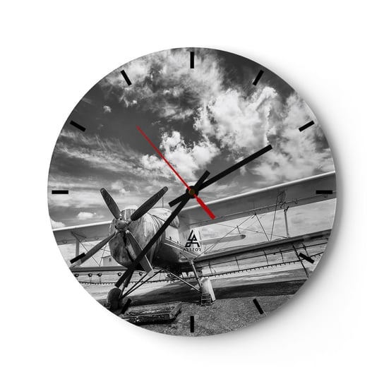 Zegar ścienny - Nie mogę się doczekać! - 40x40cm - Samolot Lotnictwo Czarno-Biały - Okrągły zegar ścienny - Nowoczeny Stylowy Zegar do salonu do kuchni - Cichy i Modny zegar ARTTOR