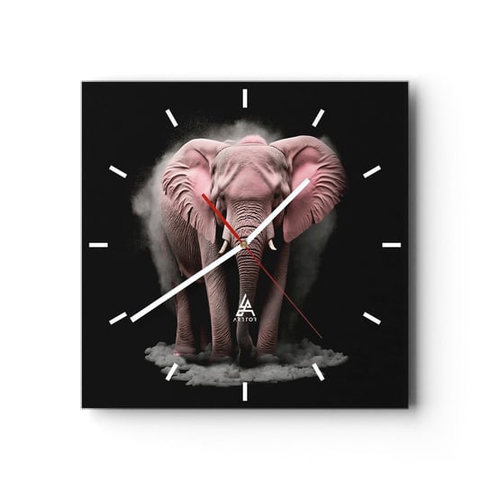 Zegar ścienny - Nie myśl o różowym słoniu! - 30x30cm - Słońce Safari Afryka - Kwadratowy zegar na szkle - Nowoczeny Stylowy Zegar do salonu do kuchni - Cichy i Modny zegar ARTTOR