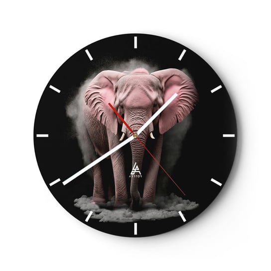 Zegar ścienny - Nie myśl o różowym słoniu! - 30x30cm - Słońce Safari Afryka - Okrągły zegar na szkle - Nowoczeny Stylowy Zegar do salonu do kuchni - Cichy i Modny zegar ARTTOR