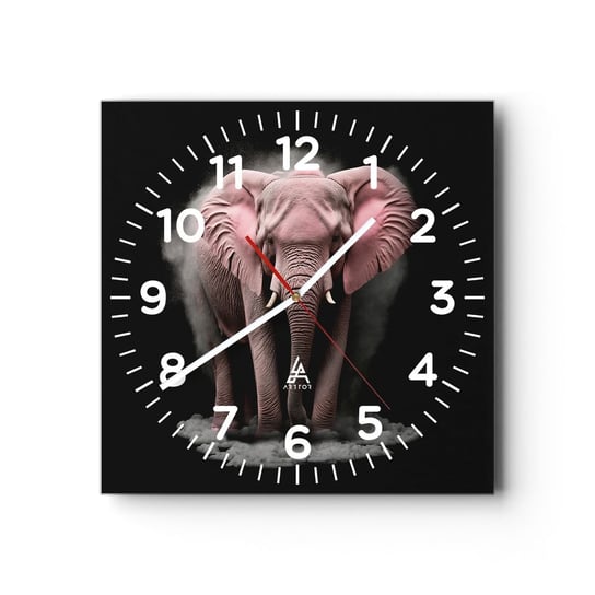 Zegar ścienny - Nie myśl o różowym słoniu! - 40x40cm - Słońce Safari Afryka - Kwadratowy zegar szklany - Nowoczeny Stylowy Zegar do salonu do kuchni - Cichy i Modny zegar ARTTOR