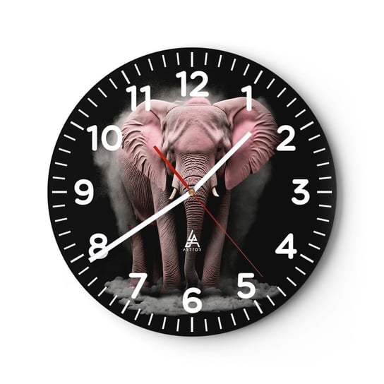 Zegar ścienny - Nie myśl o różowym słoniu! - 40x40cm - Słońce Safari Afryka - Okrągły zegar szklany - Nowoczeny Stylowy Zegar do salonu do kuchni - Cichy i Modny zegar ARTTOR