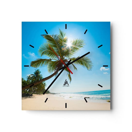 Zegar ścienny - Nie pokazywać nikomu - 30x30cm - Krajobraz Plaża Palma Kokosowa - Kwadratowy zegar na szkle - Nowoczeny Stylowy Zegar do salonu do kuchni - Cichy i Modny zegar ARTTOR