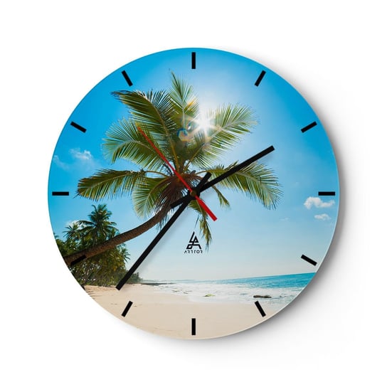 Zegar ścienny - Nie pokazywać nikomu - 30x30cm - Krajobraz Plaża Palma Kokosowa - Okrągły zegar na szkle - Nowoczeny Stylowy Zegar do salonu do kuchni - Cichy i Modny zegar ARTTOR