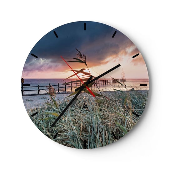 Zegar ścienny - Nie przemija z wiatrem - 30x30cm - Krajobraz Morze Plaża - Okrągły zegar na szkle - Nowoczeny Stylowy Zegar do salonu do kuchni - Cichy i Modny zegar ARTTOR