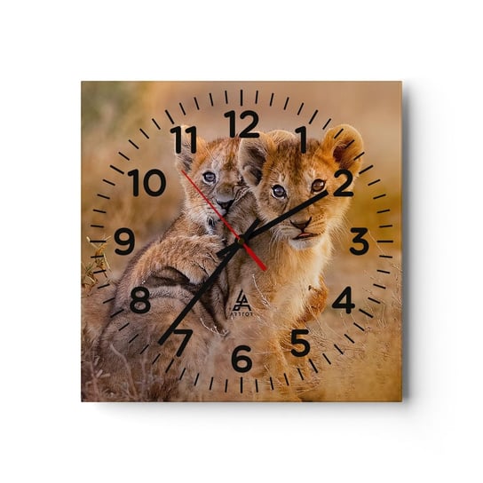 Zegar ścienny - Nie przeszkadzać! Bawimy się - 30x30cm - Zwierzęta Lew Afryka - Kwadratowy zegar ścienny - Nowoczeny Stylowy Zegar do salonu do kuchni - Cichy i Modny zegar ARTTOR