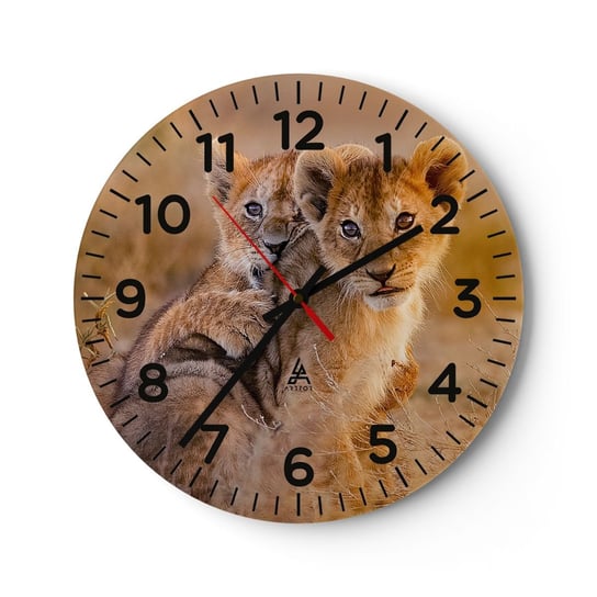 Zegar ścienny - Nie przeszkadzać! Bawimy się - 30x30cm - Zwierzęta Lew Afryka - Okrągły zegar ścienny - Nowoczeny Stylowy Zegar do salonu do kuchni - Cichy i Modny zegar ARTTOR