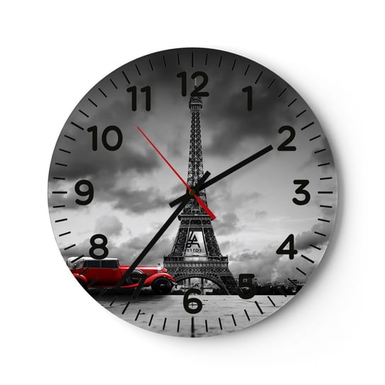 Zegar ścienny - Nie tak dawno w Paryżu - 30x30cm - Motoryzacja Wieża Eiffla Paryż - Okrągły zegar ścienny - Nowoczeny Stylowy Zegar do salonu do kuchni - Cichy i Modny zegar ARTTOR