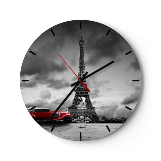 Zegar ścienny - Nie tak dawno w Paryżu - 40x40cm - Motoryzacja Wieża Eiffla Paryż - Okrągły zegar ścienny - Nowoczeny Stylowy Zegar do salonu do kuchni - Cichy i Modny zegar ARTTOR