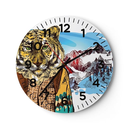 Zegar ścienny - Nie taki dziki jak go rysują - 40x40cm - Abstrakcja Tygrys Góry - Okrągły zegar szklany - Nowoczeny Stylowy Zegar do salonu do kuchni - Cichy i Modny zegar ARTTOR