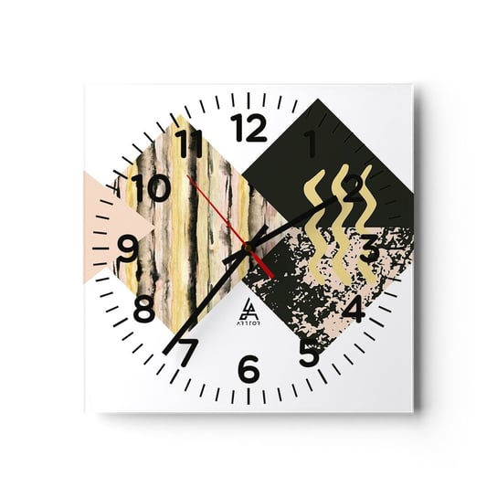 Zegar ścienny - Nie takie proste - 30x30cm - Abstrakcja Sztuka Sztuka Nowoczesna - Kwadratowy zegar ścienny - Nowoczeny Stylowy Zegar do salonu do kuchni - Cichy i Modny zegar ARTTOR