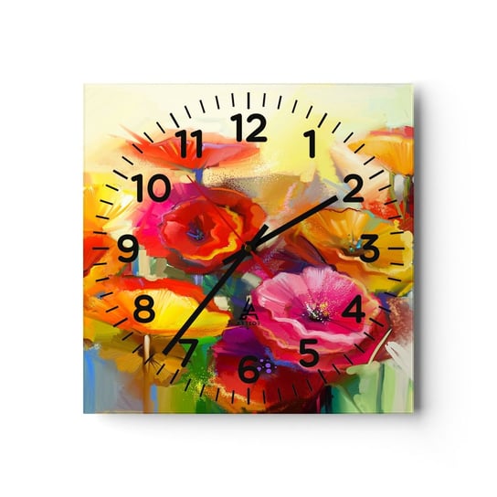 Zegar ścienny - Nie tylko czerwone - 30x30cm - Kwiaty Maki Ogród - Kwadratowy zegar ścienny - Nowoczeny Stylowy Zegar do salonu do kuchni - Cichy i Modny zegar ARTTOR