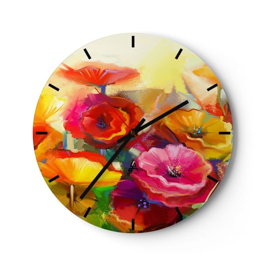 Zegar ścienny - Nie tylko czerwone - 30x30cm - Kwiaty Maki Ogród - Okrągły zegar na szkle - Nowoczeny Stylowy Zegar do salonu do kuchni - Cichy i Modny zegar ARTTOR