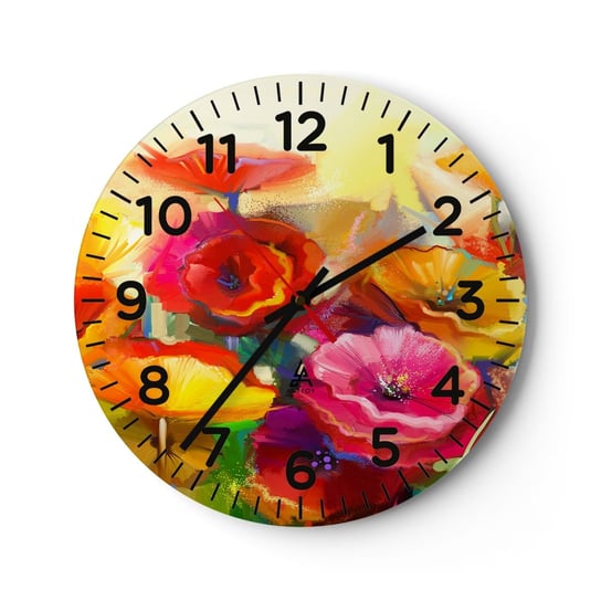 Zegar ścienny - Nie tylko czerwone - 40x40cm - Kwiaty Maki Ogród - Okrągły zegar szklany - Nowoczeny Stylowy Zegar do salonu do kuchni - Cichy i Modny zegar ARTTOR