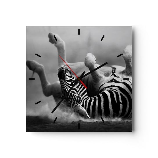 Zegar ścienny - Nie tylko koń by się uśmiał - 30x30cm - Zwierzęta Zebra Natura - Kwadratowy zegar na szkle - Nowoczeny Stylowy Zegar do salonu do kuchni - Cichy i Modny zegar ARTTOR
