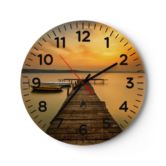 Zegar ścienny - Niebo złote ci otworzę - 30x30cm - Krajobraz Drewniany Pomost Łódka - Okrągły zegar ścienny - Nowoczeny Stylowy Zegar do salonu do kuchni - Cichy i Modny zegar ARTTOR