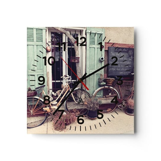 Zegar ścienny - Niech żyje prowincja - 40x40cm - Rower Vintage Prowansja - Kwadratowy zegar szklany - Nowoczeny Stylowy Zegar do salonu do kuchni - Cichy i Modny zegar ARTTOR