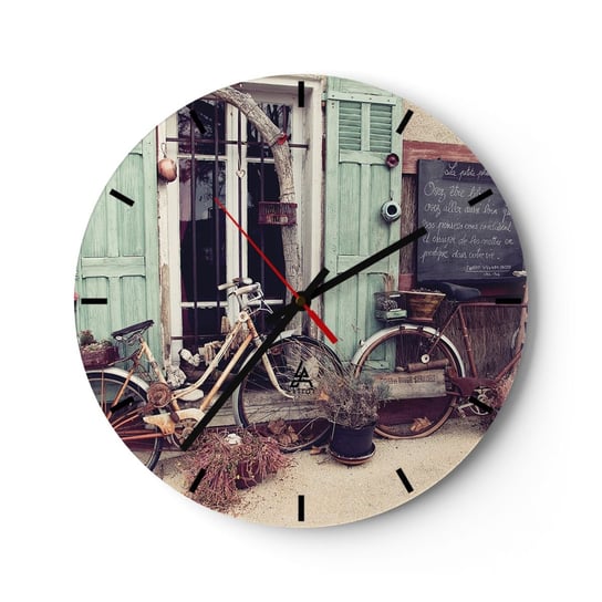 Zegar ścienny - Niech żyje prowincja - 40x40cm - Rower Vintage Prowansja - Okrągły zegar ścienny - Nowoczeny Stylowy Zegar do salonu do kuchni - Cichy i Modny zegar ARTTOR