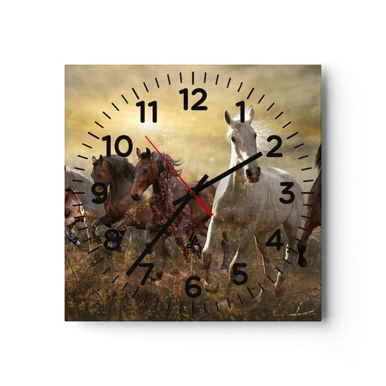 Zegar ścienny - Niech żyje wolność! - 30x30cm - Zwierzęta Koń Galop - Kwadratowy zegar ścienny - Nowoczeny Stylowy Zegar do salonu do kuchni - Cichy i Modny zegar ARTTOR