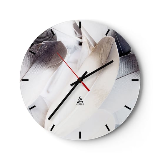 Zegar ścienny - Niemal anielskie - 30x30cm - Pióra  Minimalistyczny Delikatny - Okrągły zegar na szkle - Nowoczeny Stylowy Zegar do salonu do kuchni - Cichy i Modny zegar ARTTOR