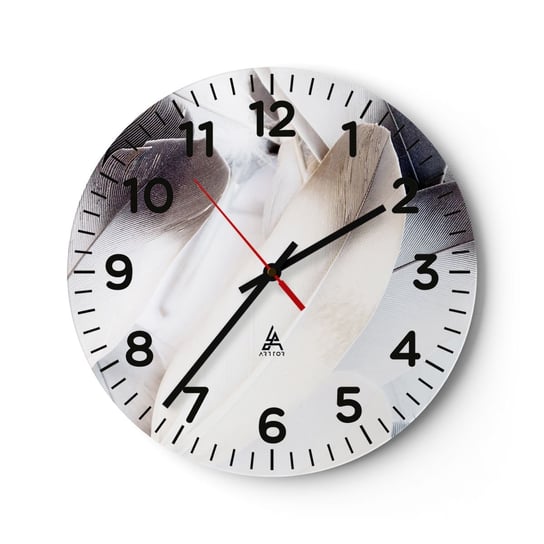 Zegar ścienny - Niemal anielskie - 40x40cm - Pióra  Minimalistyczny Delikatny - Okrągły zegar szklany - Nowoczeny Stylowy Zegar do salonu do kuchni - Cichy i Modny zegar ARTTOR
