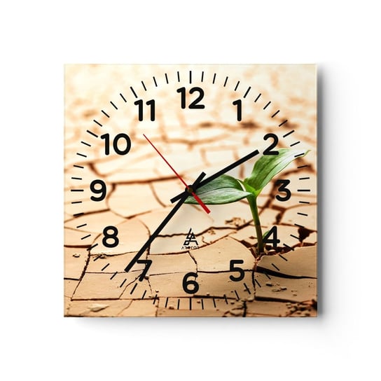 Zegar ścienny - Nieposkromiona siła życia - 40x40cm - Natura Roślina Susza - Kwadratowy zegar szklany - Nowoczeny Stylowy Zegar do salonu do kuchni - Cichy i Modny zegar ARTTOR